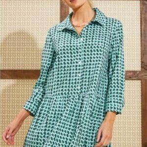 Tuckernuck Hayes Green Patterned Button-Up Dress